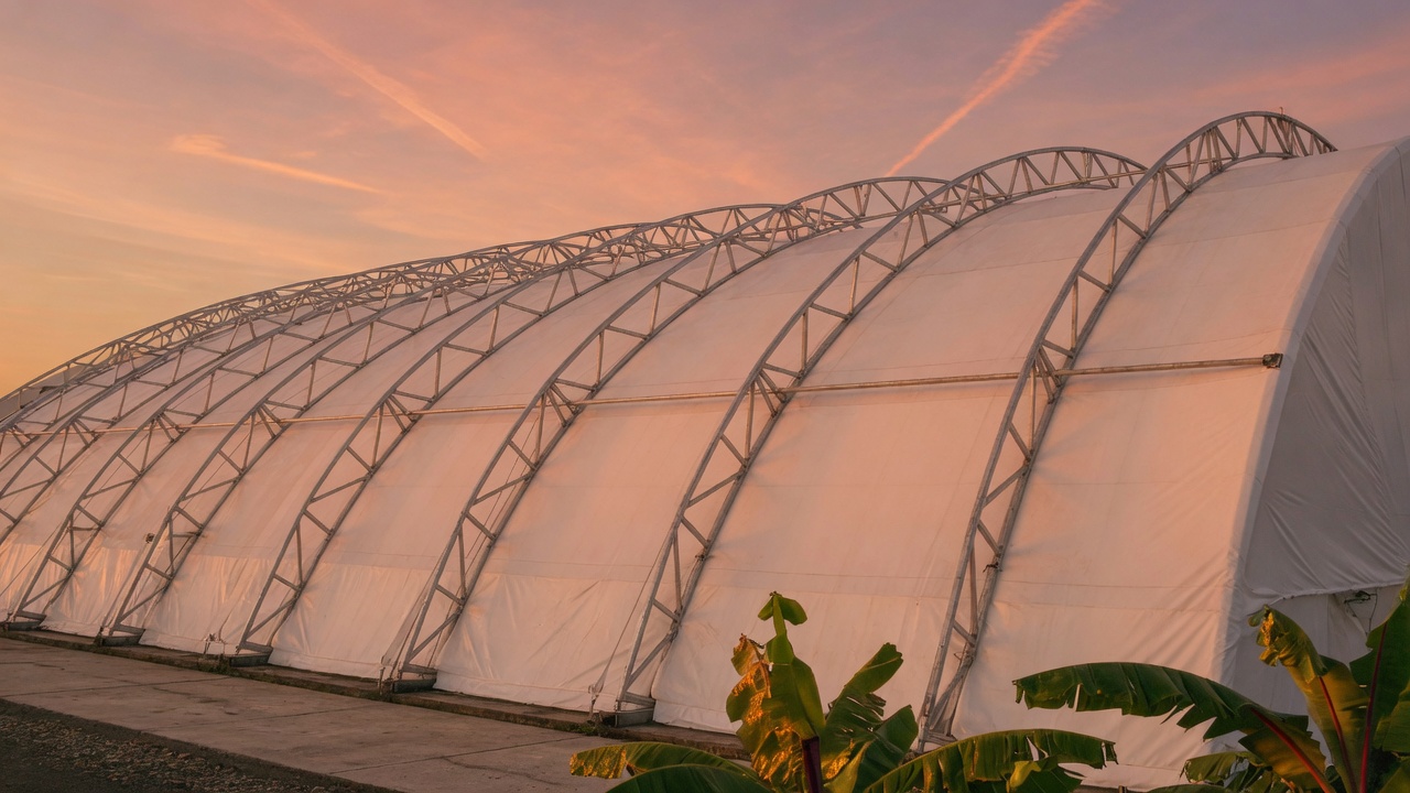 Arc mega tent in Philippine sunset light